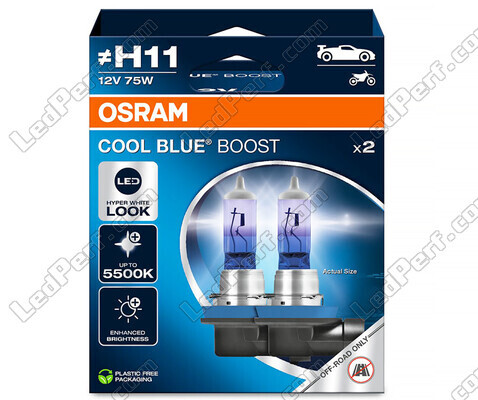 Bombillas H11 Osram Cool Blue Boost 5500K efecto xenón ref : 62210CBB-2HB en un envase de 2 bombillas