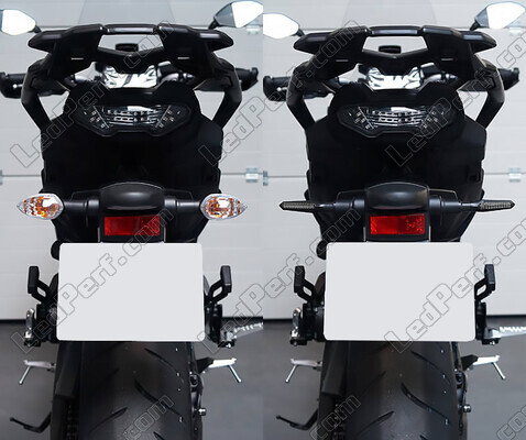 Comparativa antes y después de la instalación Intermitentes LED dinámicos + luces de freno para Aprilia Caponord 1000 ETV