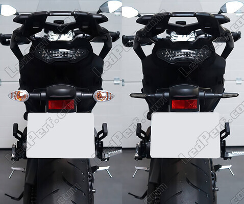 Comparativa antes y después de la instalación Intermitentes LED dinámicos + luces de freno para Ducati Monster 1100